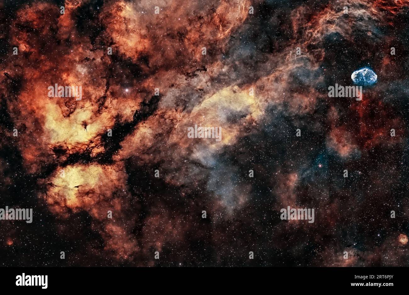 Ammira la bellezza mozzafiato della regione di Sadr nella costellazione del Cigno, una meraviglia celeste dove la formazione stellare è al centro della scena. Foto Stock