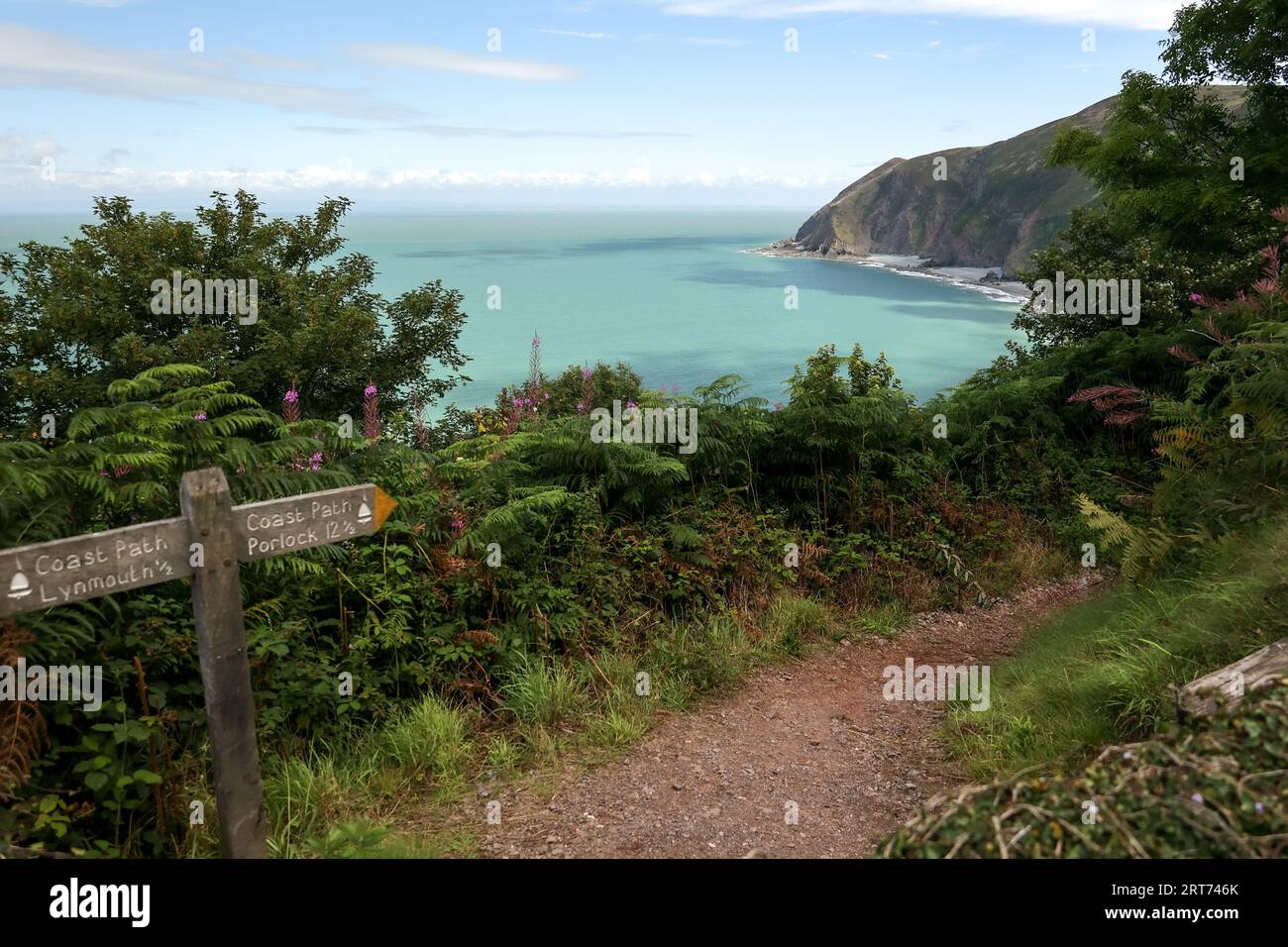 Un percorso lungo la costa atlantica nel Parco Nazionale di Exmoor. Foto Stock