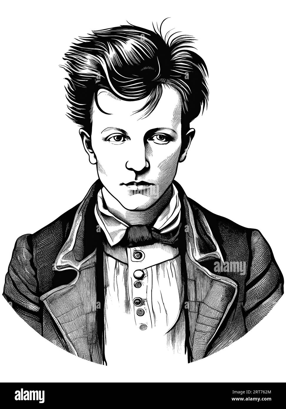Arthur Rimbaud (1954 - 1891) Cartoon Illustrazione Vettoriale