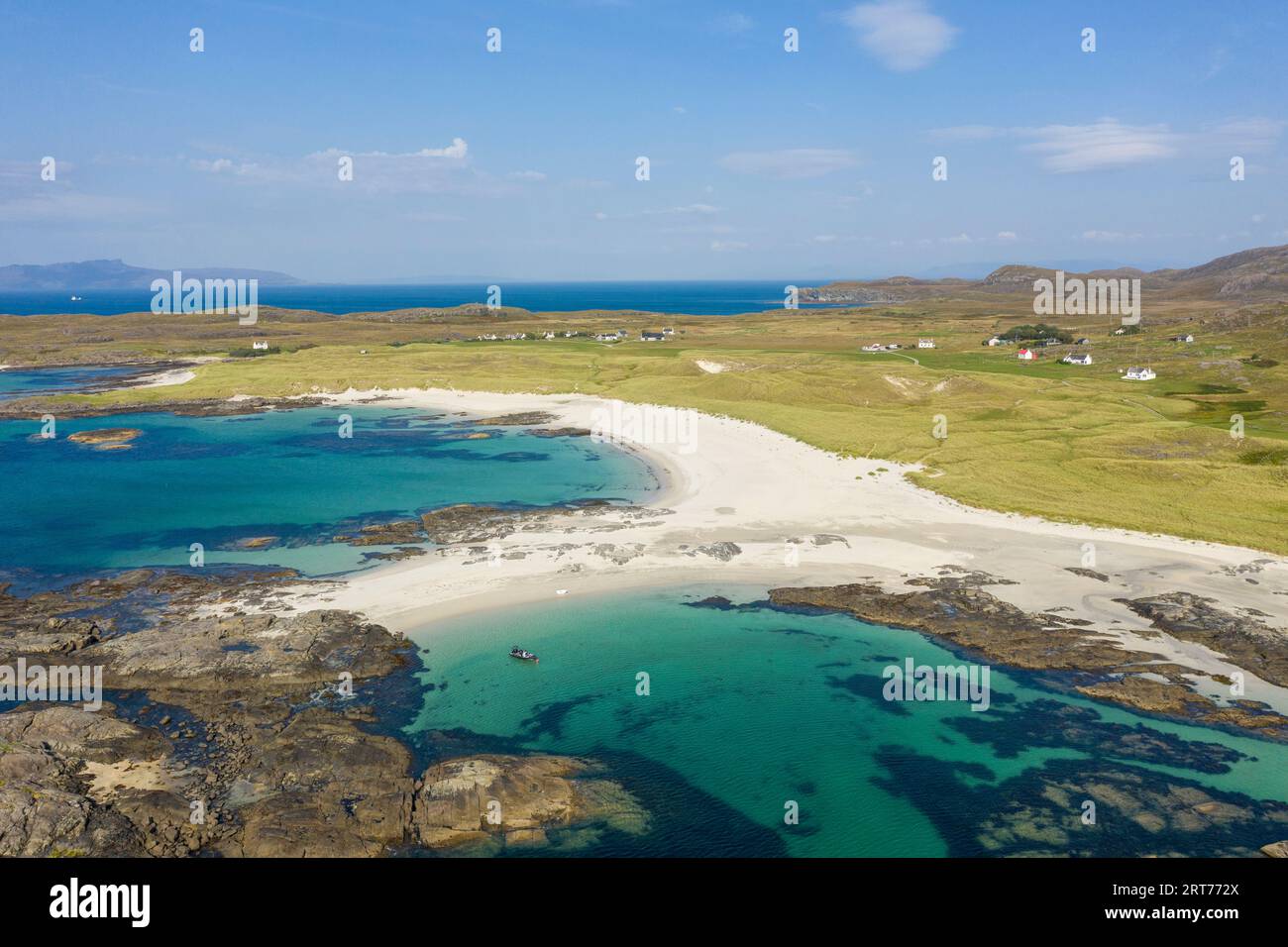 Le spiagge di sabbia bianca e le acque turchesi di Sanna Bay, Ardnamurchan Peninsula, Scozia, Regno Unito Foto Stock
