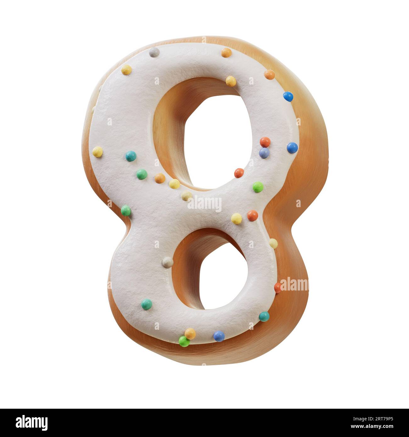 Numero alfabetico font bianco crema ciambelle con decorazione gustosa sulla panna. Raccolta del numero di illustrazione Sweet Brilliant 3D per il testo, Ty Foto Stock