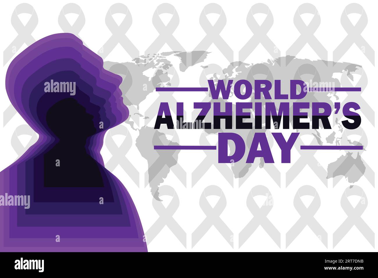 Illustrazione vettoriale del giorno mondiale dell'Alzheimer. Concetto di vacanza. Modello per sfondo, banner, scheda, poster con iscrizione di testo. Illustrazione Vettoriale
