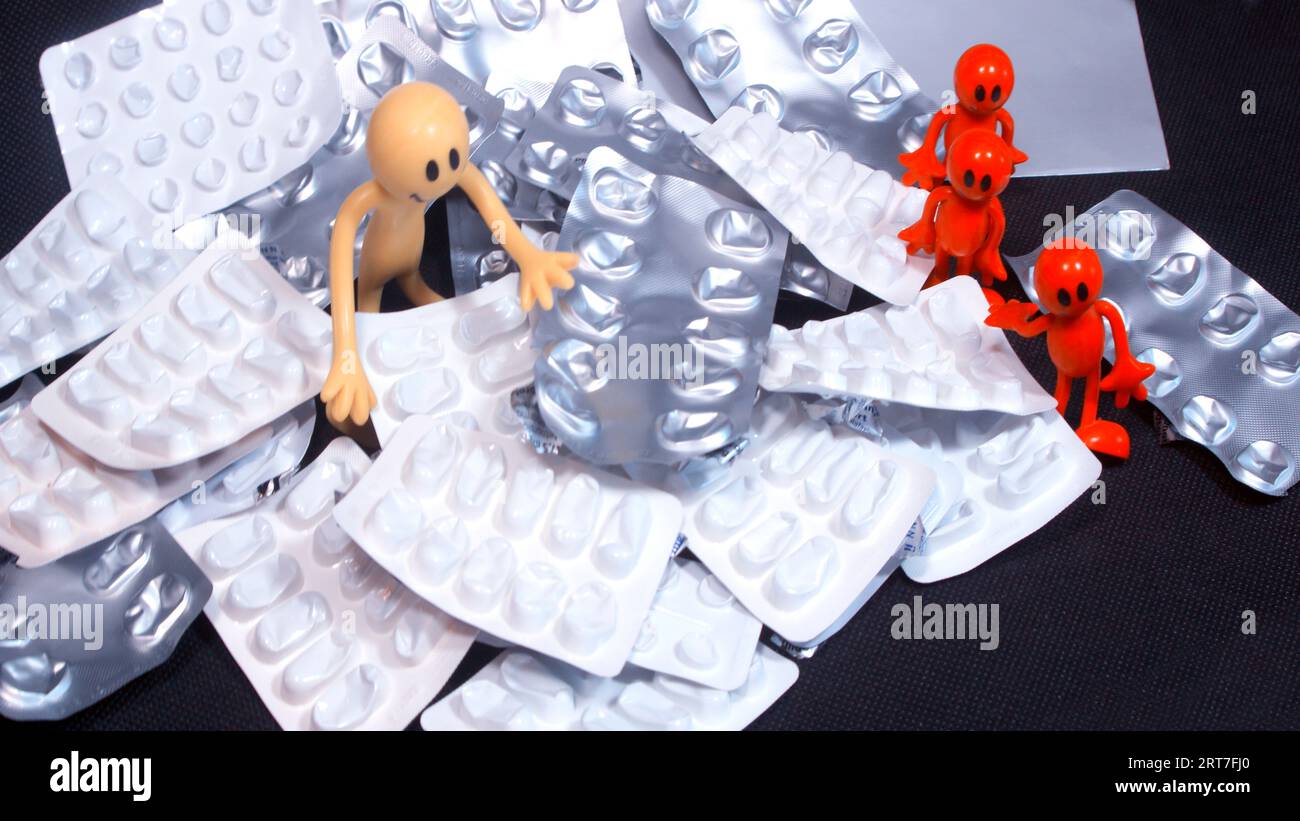 Medikamente Tabletten und Pillen zum Einnehmen in Blister Foto Stock