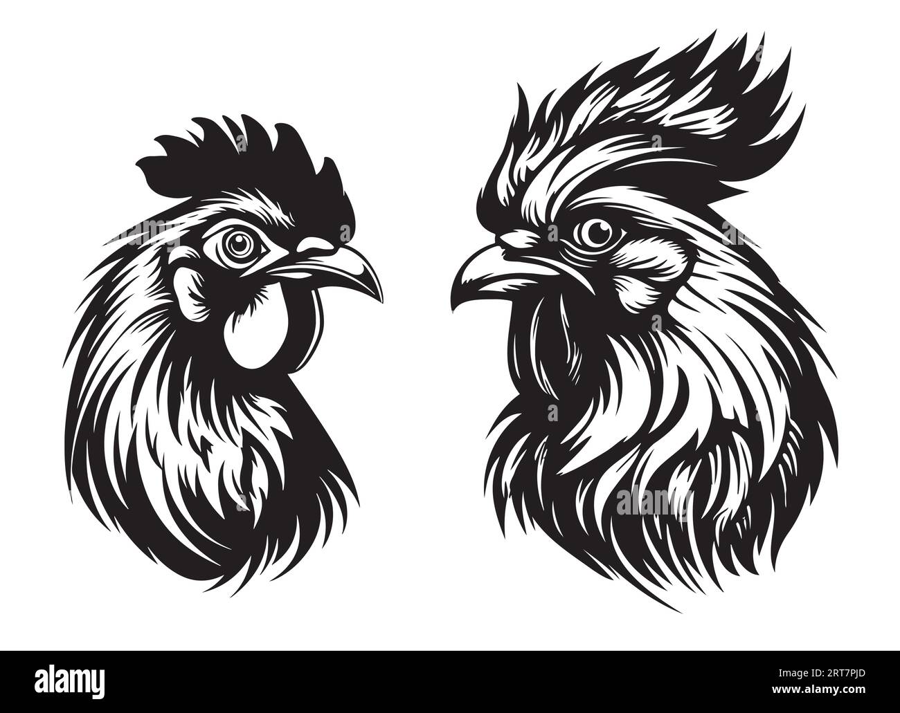 Disegno del logo della fattoria di gallo e gallina Vector disegnato a mano Illustrazione Vettoriale