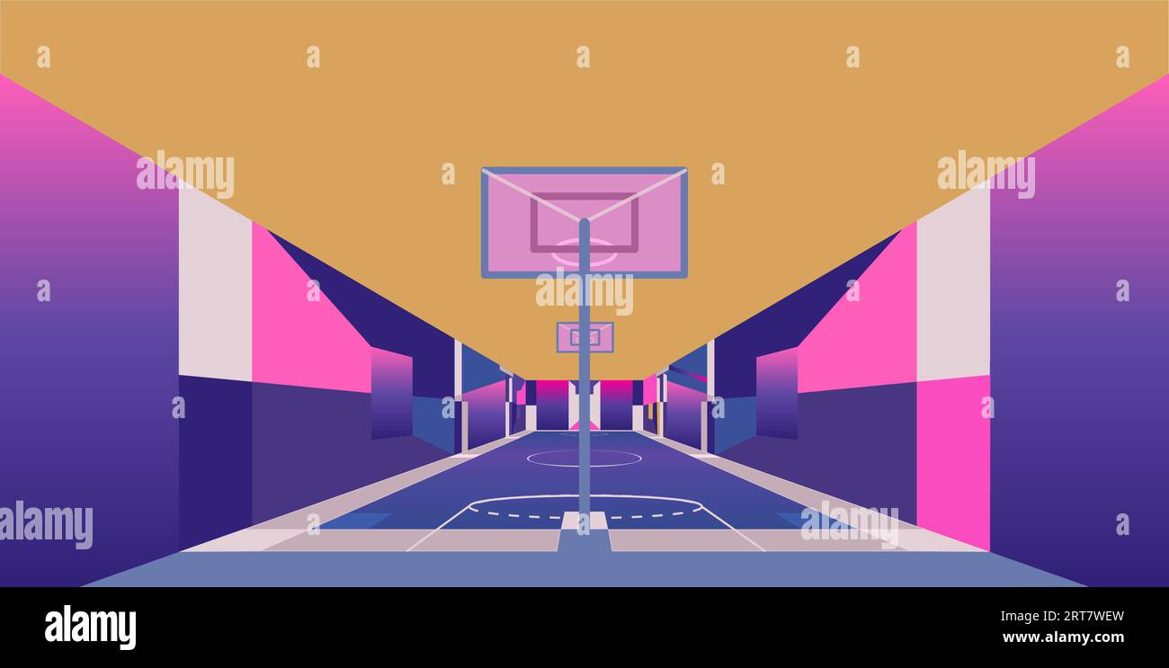 Campo da pallacanestro di strada in stile anni '90 colori neon - Cancha de baloncesto callejera estilo años 90 colori neon Illustrazione Vettoriale