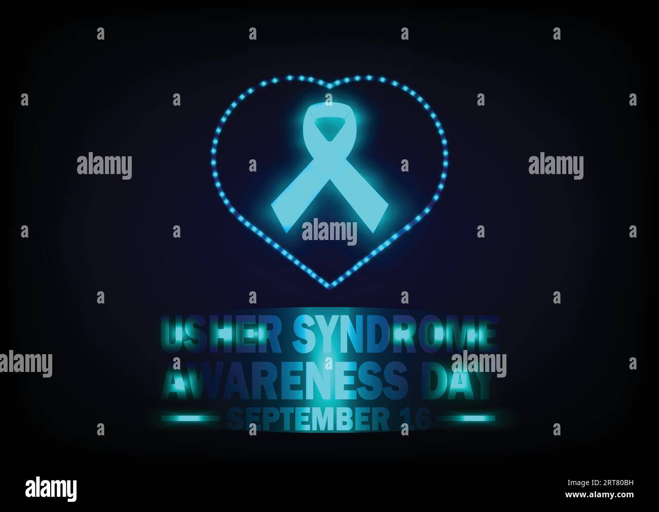 Giornata di sensibilizzazione sulla sindrome Usher. 16 settembre. Illustrazione vettoriale del nastro blu a forma di cuore. Adatto per biglietti d'auguri, poster e striscioni Illustrazione Vettoriale