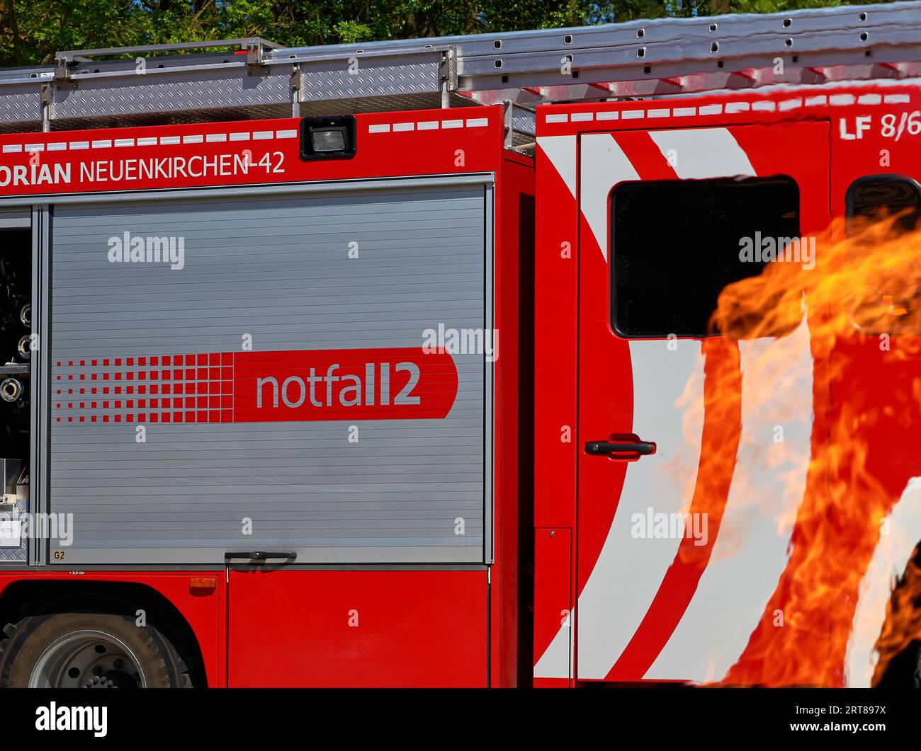 Camion antincendio in pericolo Foto Stock