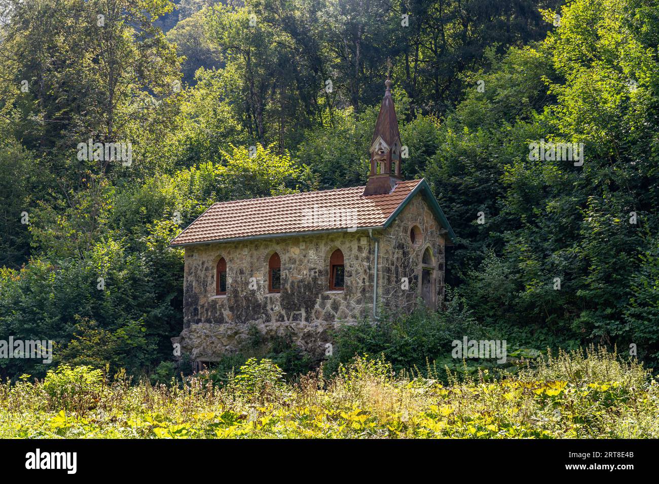 Ruine einer Kapelle in der Wutachschlucht, Schwarzwald, Baden-Württemberg, Deutschland | rovine della cappella presso la Gola di Wutach, Foresta Nera, Baden-Württ Foto Stock