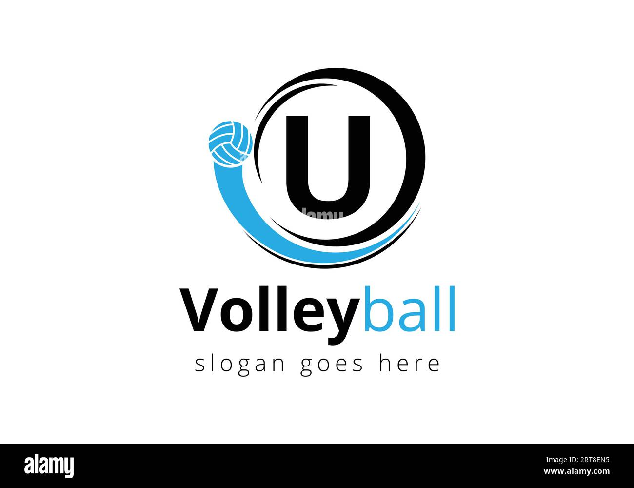 Lettera iniziale concetto del logo U Volleyball. Modello vettoriale simbolo sportivo pallavolo Illustrazione Vettoriale