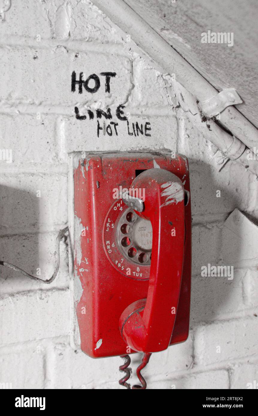 "Hot line" sul muro della prigione di Lorton in Virginia. Foto Stock