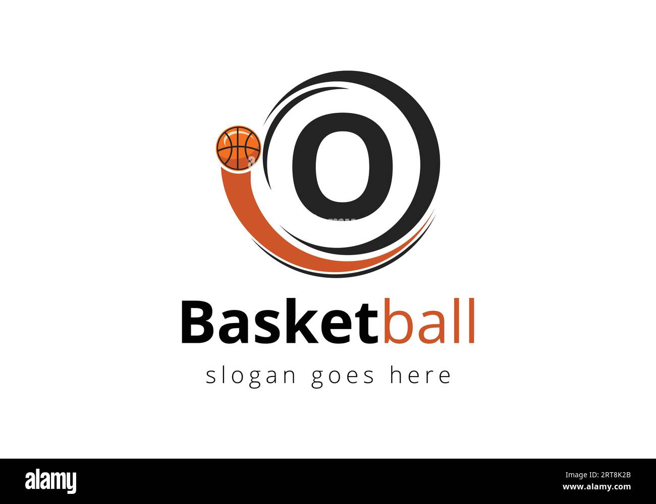 Logo Letter o con icona mobile della pallacanestro. Progettazione di modelli vettoriali di simboli sportivi Illustrazione Vettoriale