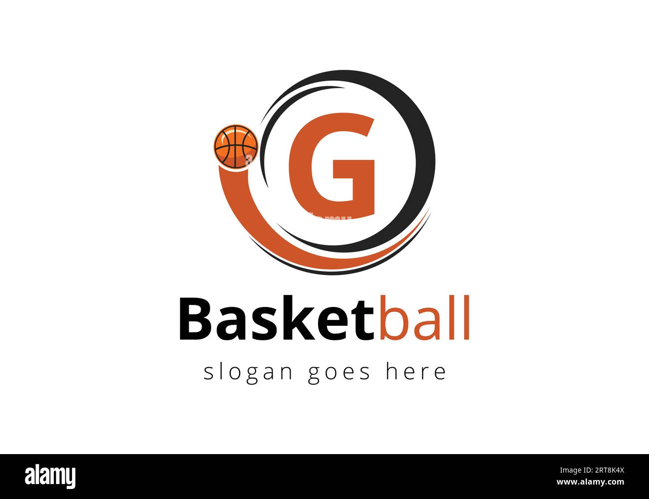 Logo Letter G con icona mobile della pallacanestro. Progettazione di modelli vettoriali di simboli sportivi Illustrazione Vettoriale