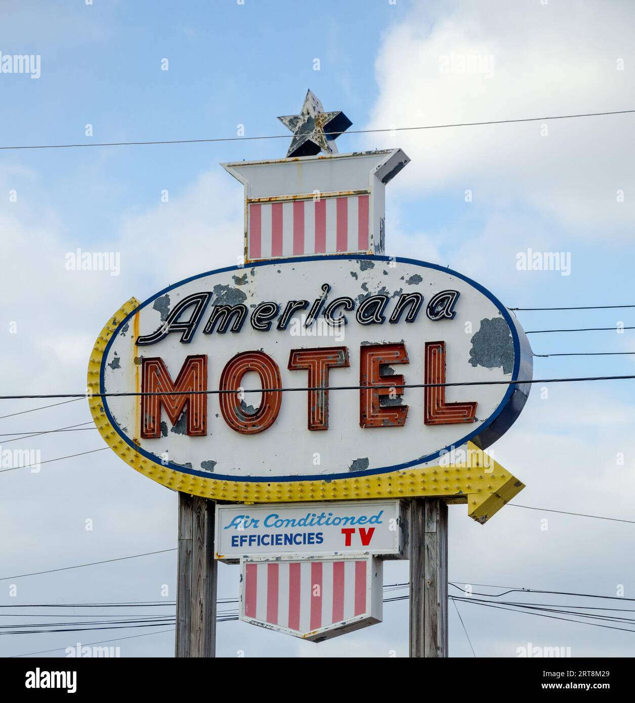 L'americana Motel è da qualche parte nel New Jersey. Visto mentre sparava all'uragano Sandy. Foto di Liz Roll Foto Stock