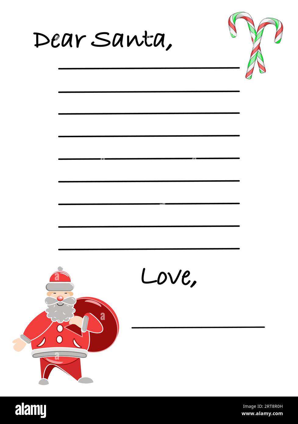 Gentile modello di lettera di Babbo Natale con illustrazione vettoriale delle canne di Babbo Natale Illustrazione Vettoriale