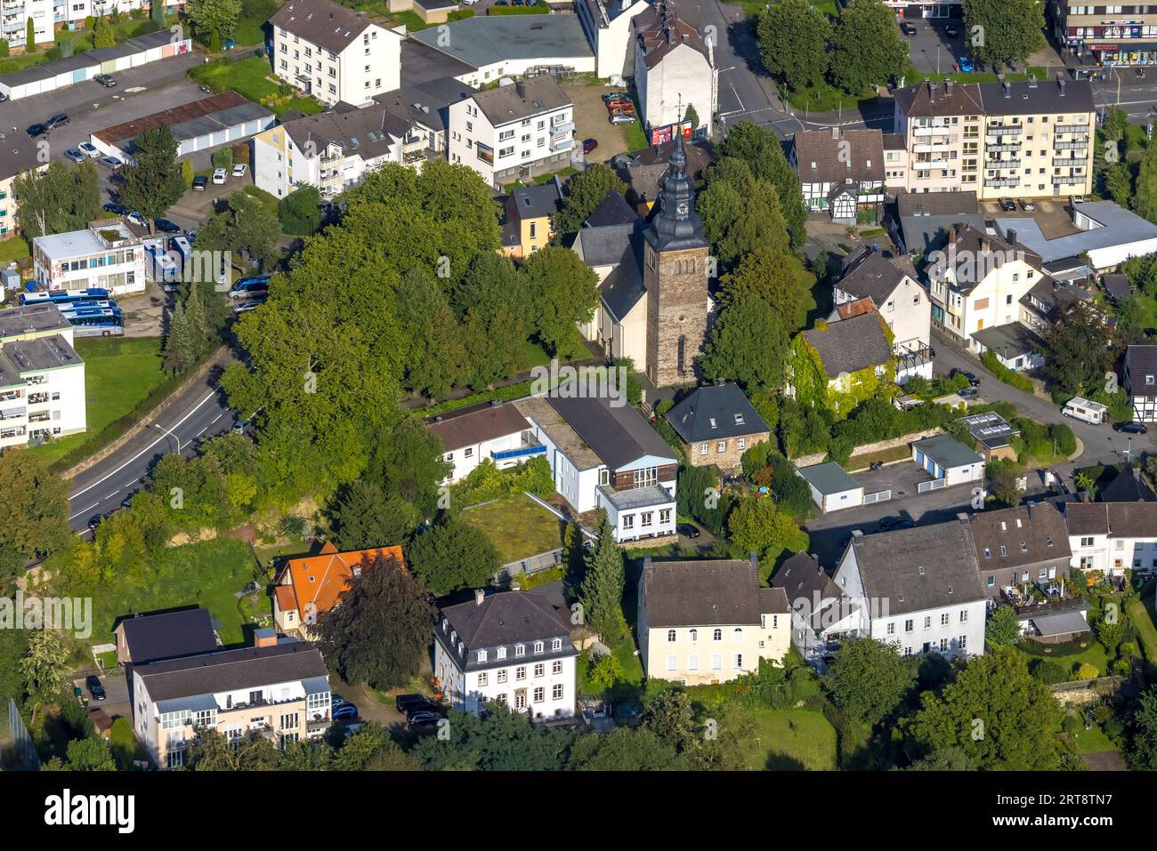 Vista aerea, Evang.- Luth. Chiesa di Elseyer, Hohenlimburg, Hagen, regione della Ruhr, Renania settentrionale-Vestfalia, Germania, luogo di culto, DE, Europa, Comunità di fede, Foto Stock