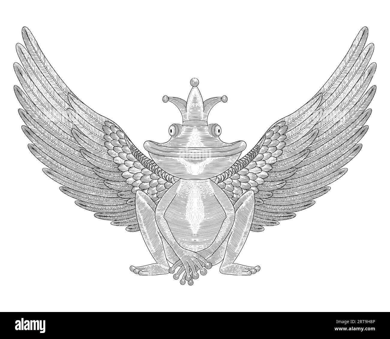 Re rana con ali, incisione vintage, illustrazione in stile disegno Illustrazione Vettoriale