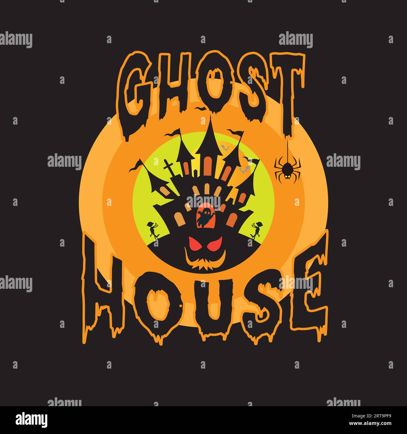 GHOST HOUSE T Shirt Design Illustrazione Vettoriale