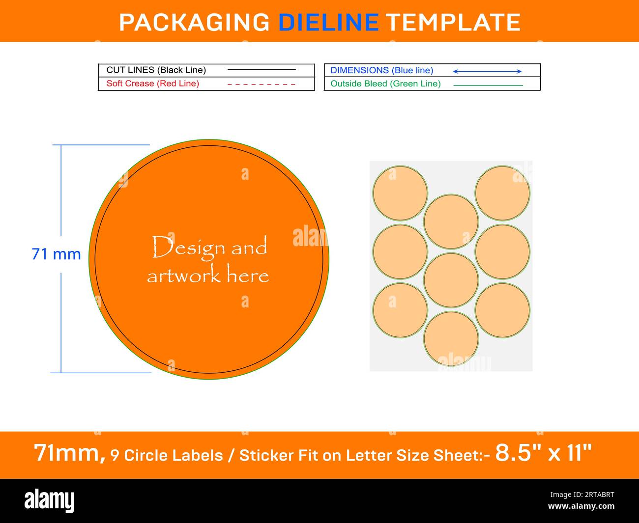 9pz. 71 mm etichette CIRCOLARI adesivo dima linea Illustrazione Vettoriale