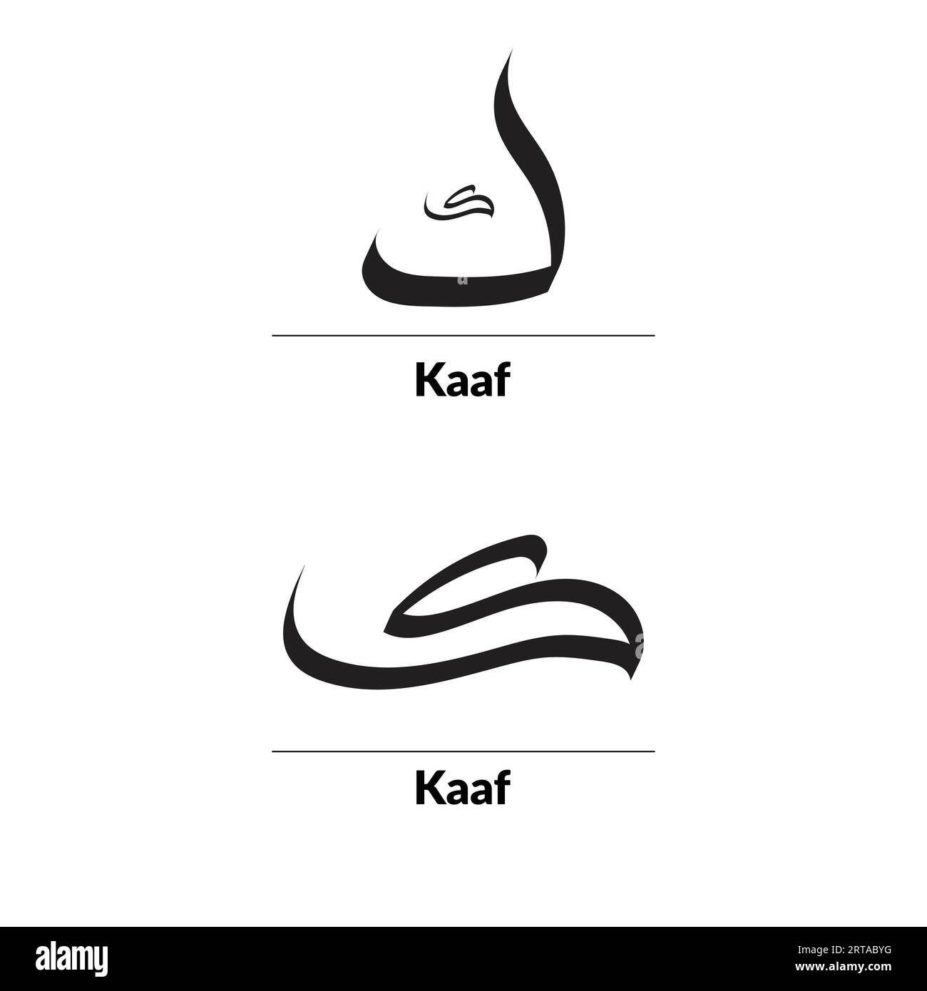 Calligrafia araba stile al-Saif, alfabeto Kaaf in due varianti. Illustrazione Vettoriale