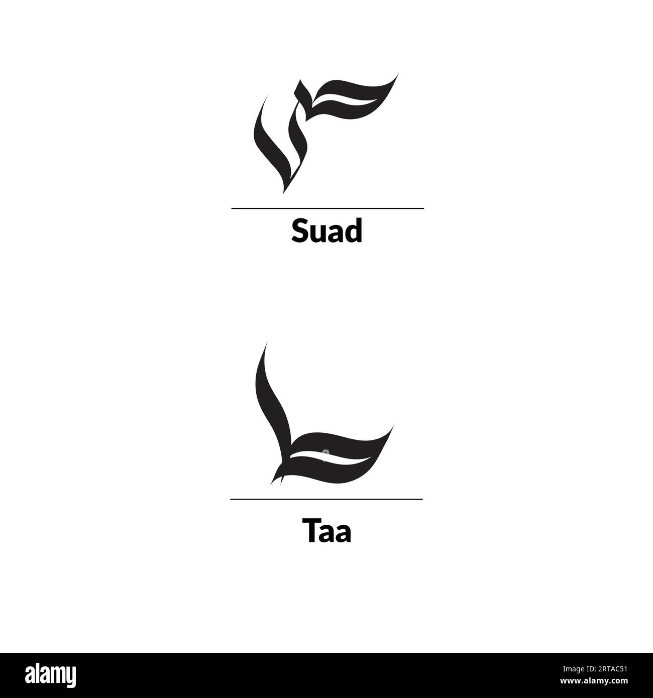 Calligrafia araba stile al-Saif, alfabeti Suad e TAA in due varianti. Illustrazione Vettoriale