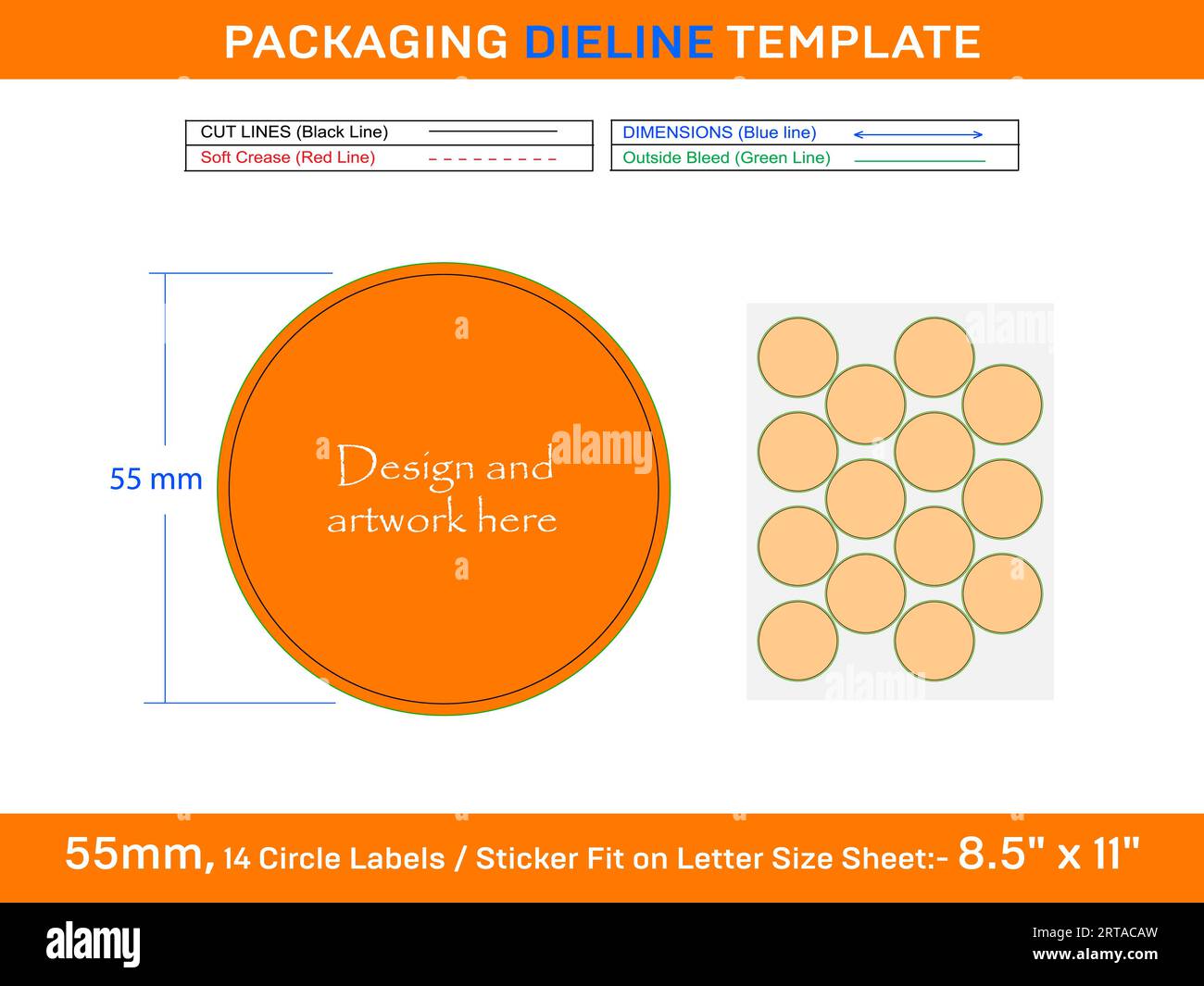 14pz. 55 mm etichette CIRCOLARI adesivo dima linea Illustrazione Vettoriale