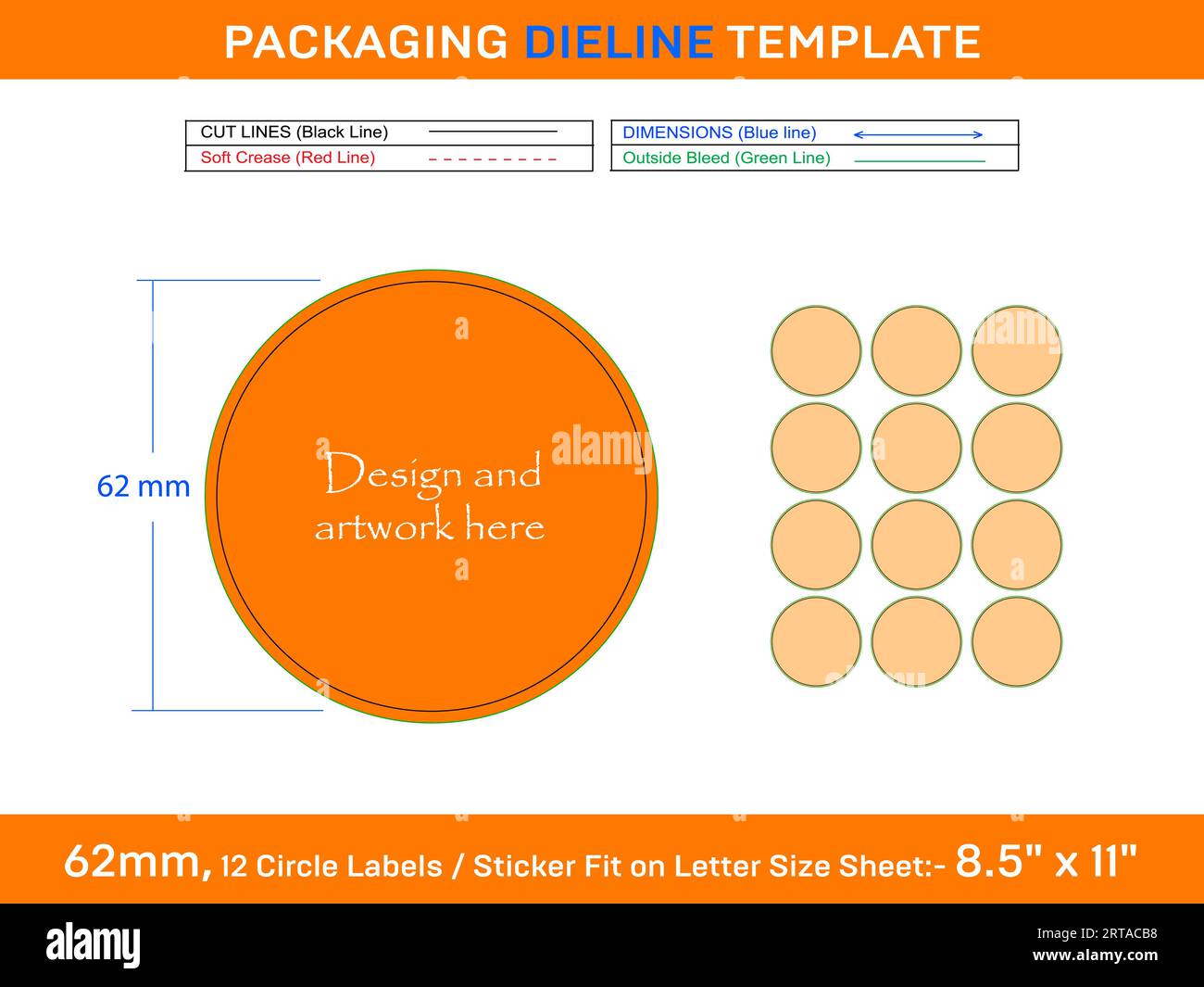 12pz. 62 mm etichette CIRCOLARI adesivo dima linea Illustrazione Vettoriale