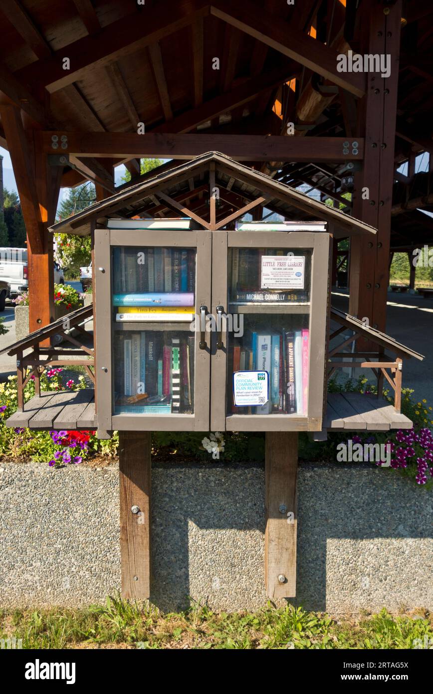Little Free Library a Pemberton, British Columbia, Canada. Condivisione di libri in comunità. Foto Stock