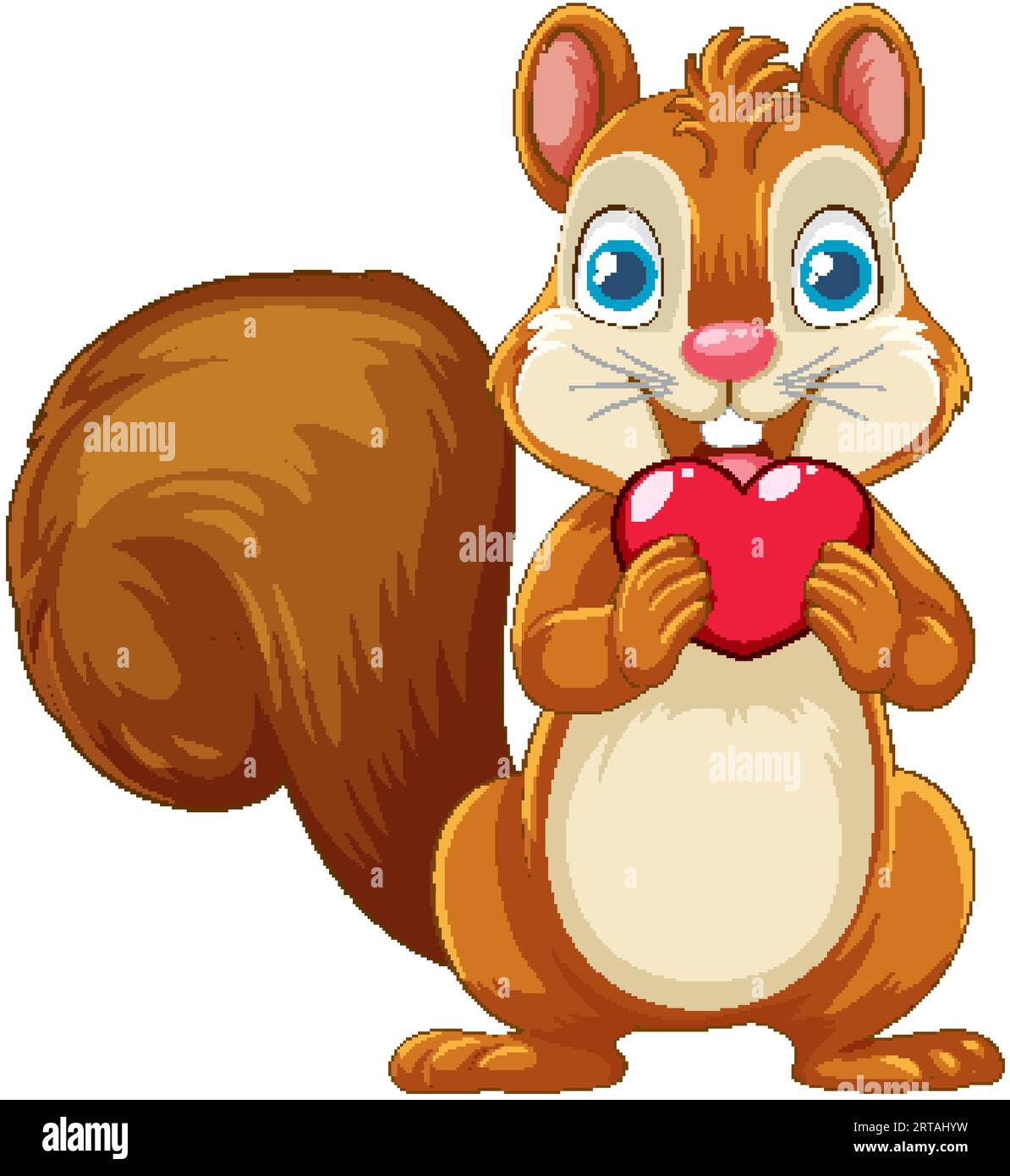Uno scoiattolo a cartoni animati con un cuore di San Valentino, isolato su uno sfondo bianco Illustrazione Vettoriale