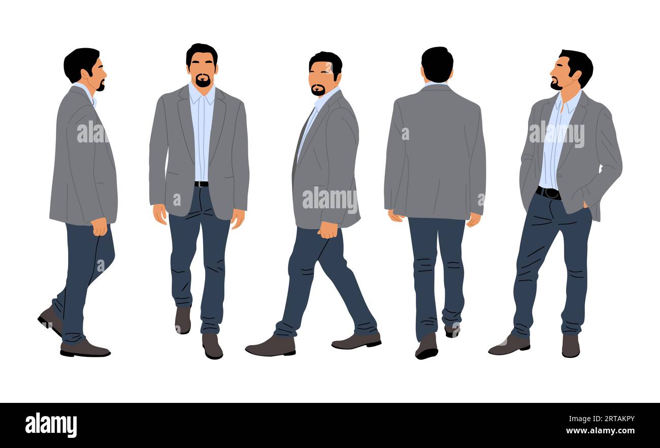 Set di carattere uomo d'affari in diverse pose. Illustrazione Vettoriale
