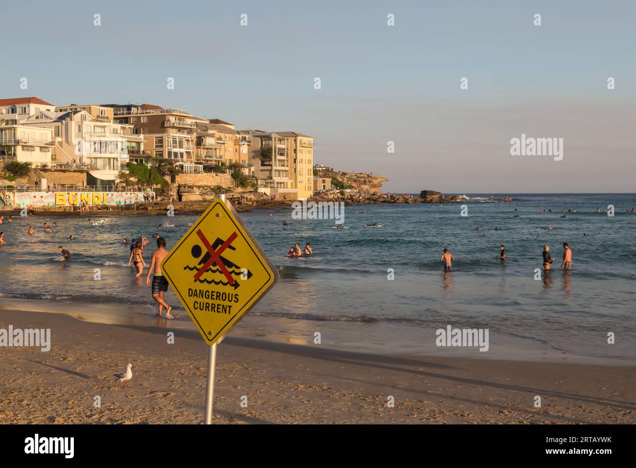 Cartello segnaletico a Bondi Beach, Sydney, NSW, Australia. Foto Stock