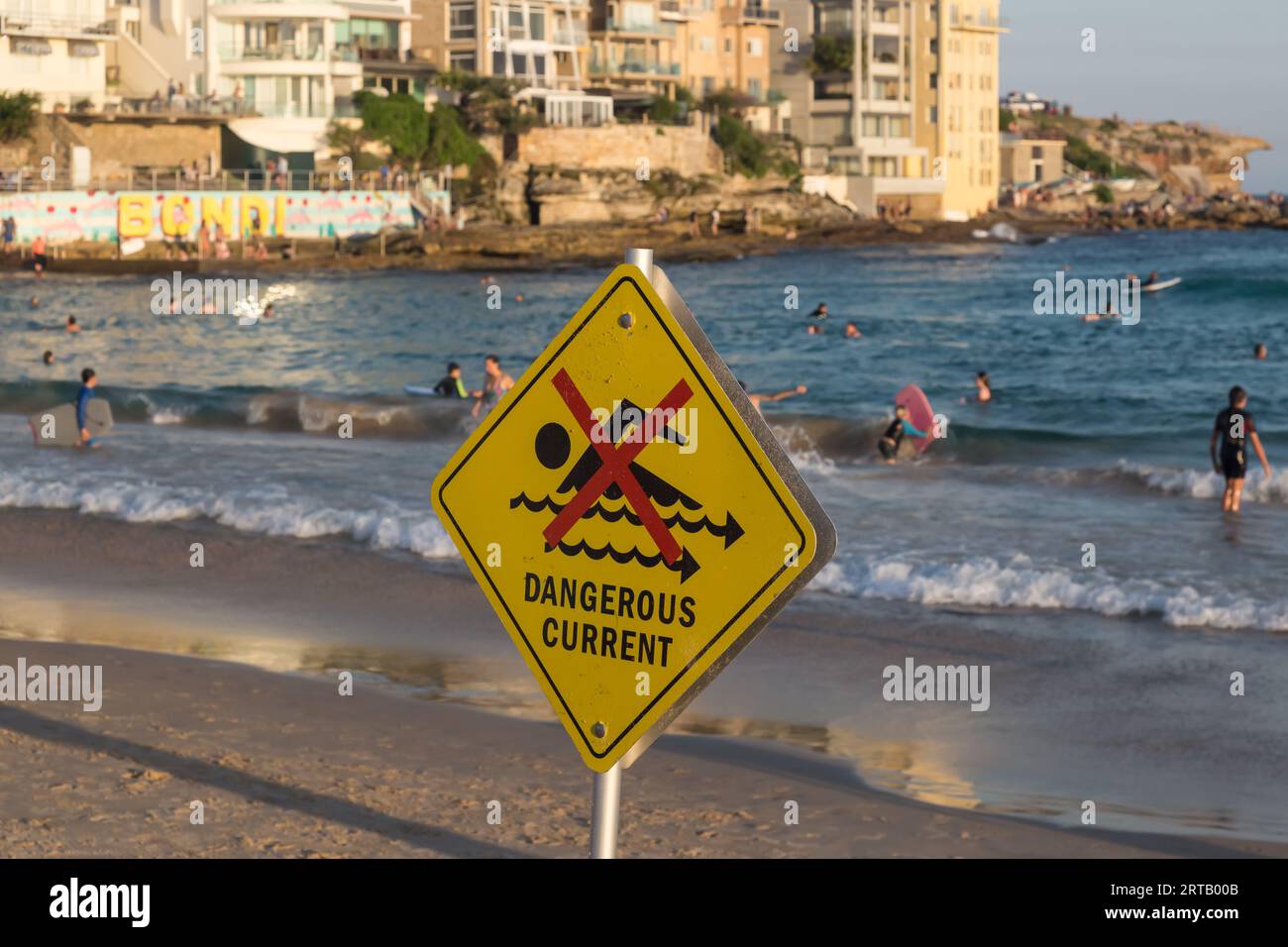 Cartello segnaletico a Bondi Beach, Sydney, NSW, Australia. Foto Stock