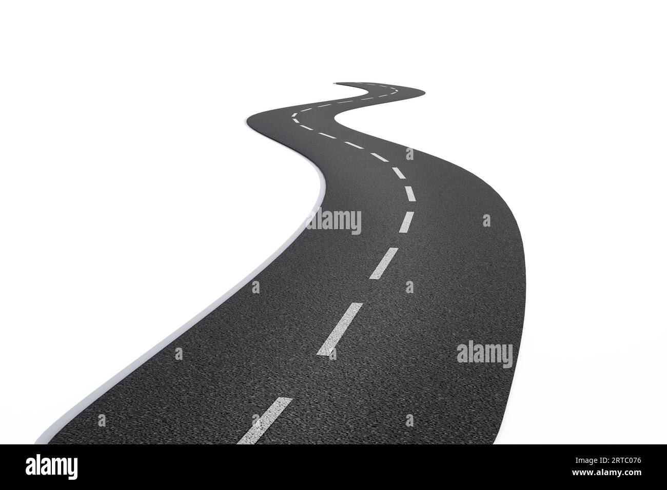 Strada asfaltata curva isolata su sfondo bianco. illustrazione 3d. Foto Stock
