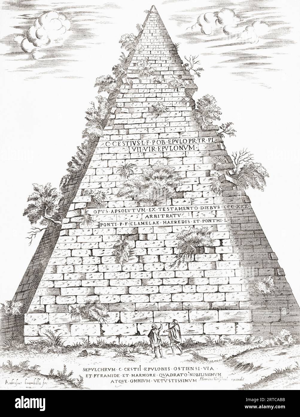 La piramide di Cestio, Roma, Italia. Costruito intorno al 10 a.C. come tomba per Gaio Cestio. Dopo una stampa cinquecentesca di Ambrogio Brambilla. Foto Stock