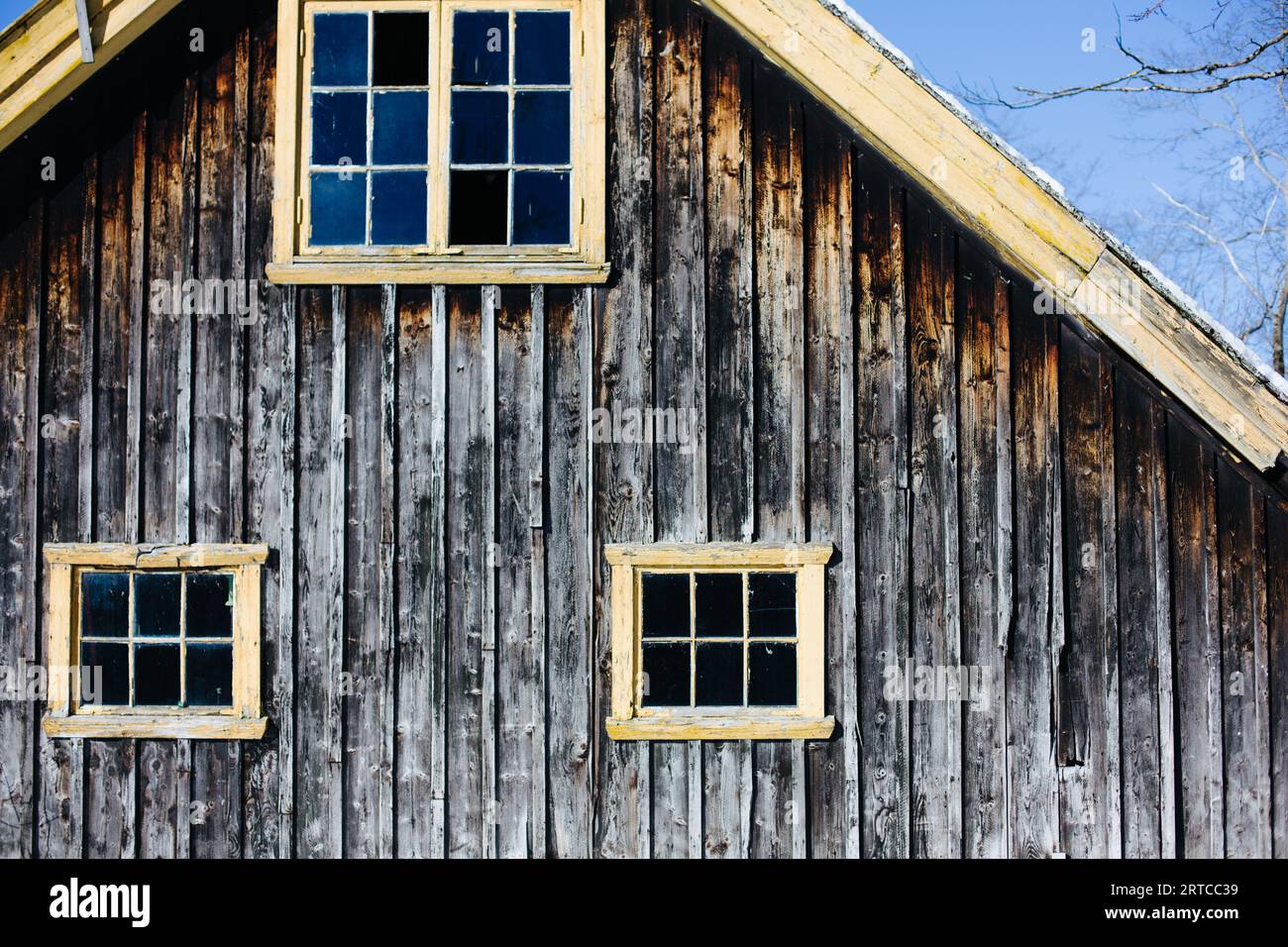 Nesbru, Norvegia, Cabin Door in legno, finestre Foto Stock