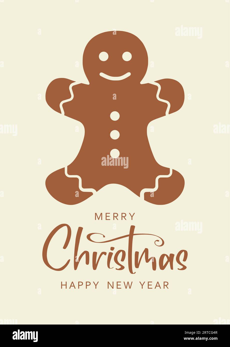 Poster con scritta Merry Christmas e Happy New Year e Gingerbread Man Illustrazione Vettoriale