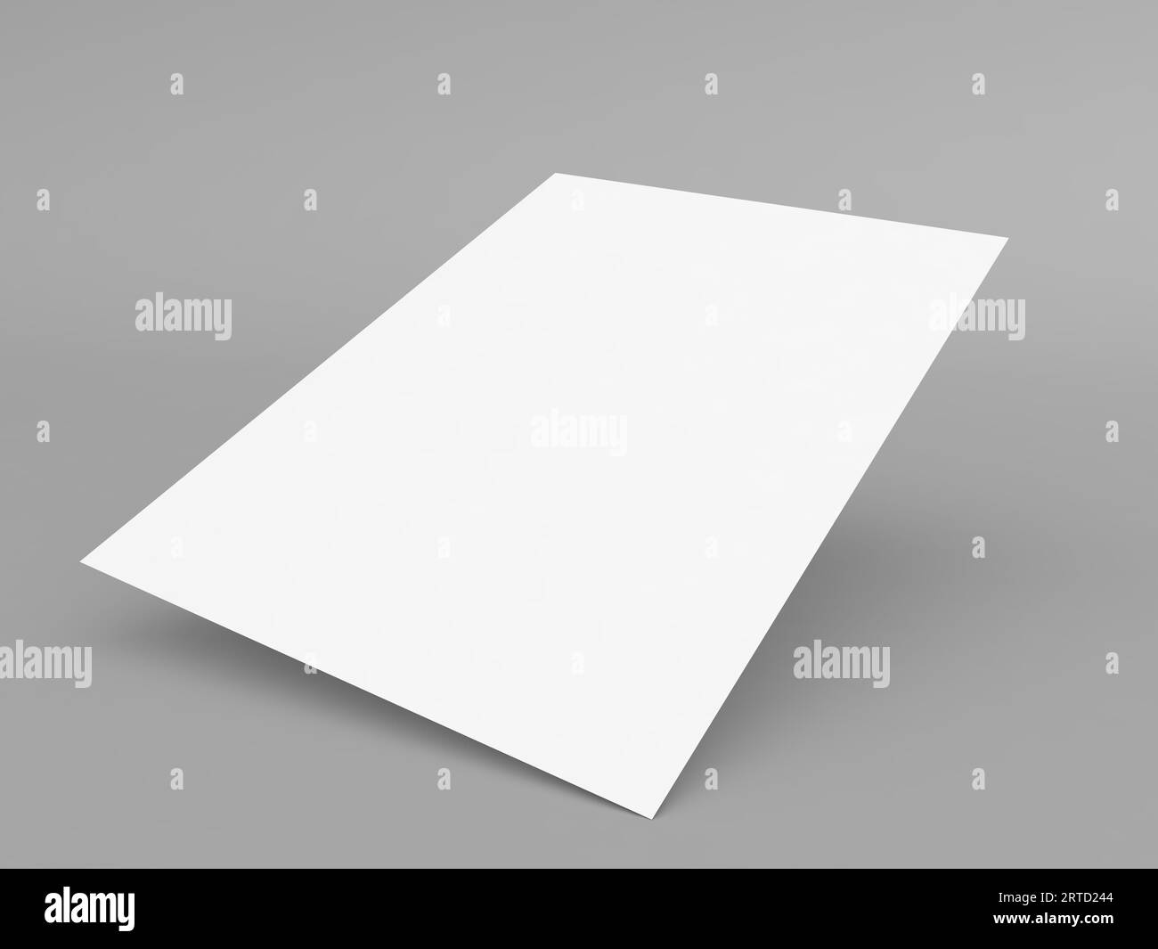 Un foglio di carta A4 curva su sfondo grigio. illustrazione del rendering 3d. Foto Stock