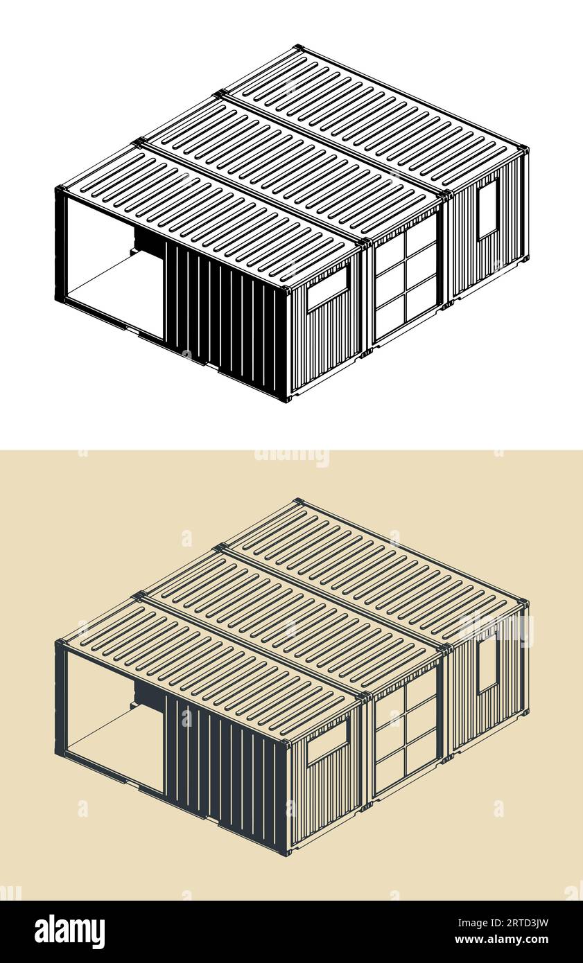 Illustrazioni vettoriali stilizzate della casa container modulare Illustrazione Vettoriale