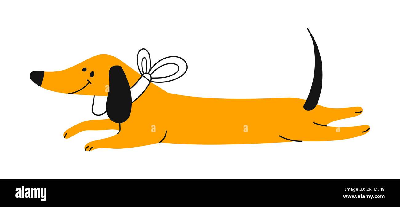 Grazioso cane dachshund doodle, animaletto da cartone animato. Cane da tasso tedesco vagante divertente animale domestico, cane sorridente e adorabile ritratto di cane Illustrazione Vettoriale