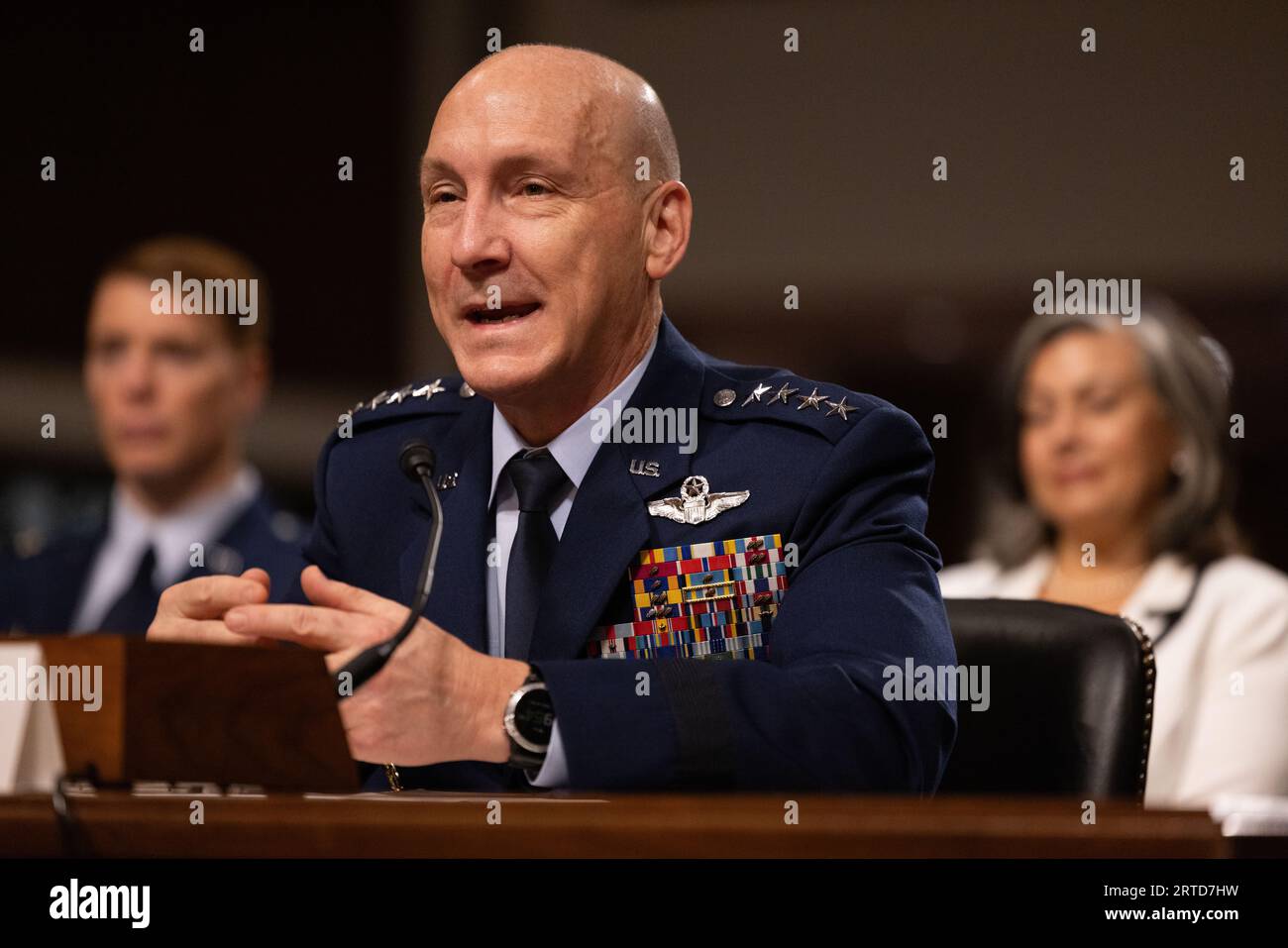 Washington, USA. 12 settembre 2023. Il generale David Allvin testimonia durante un'udienza delle candidature del Comitato per i servizi armati del Senato sulla sua riconferma al grado di generale e di essere Capo di Stato maggiore dell'aeronautica statunitense il 12 settembre 2023 a Capitol Hill a Washington, DC (Julia Nikhinson/Sipa USA) credito: SIPA USA/Alamy Live News Foto Stock