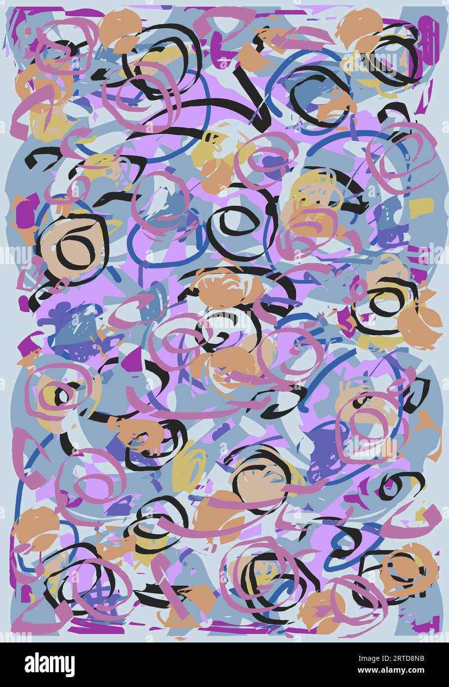 Doodle disegno a mano Pop Design, colori primari, Abstract Vibrant Line Illustration, Tablet notebook Sketch Illustrazione Vettoriale