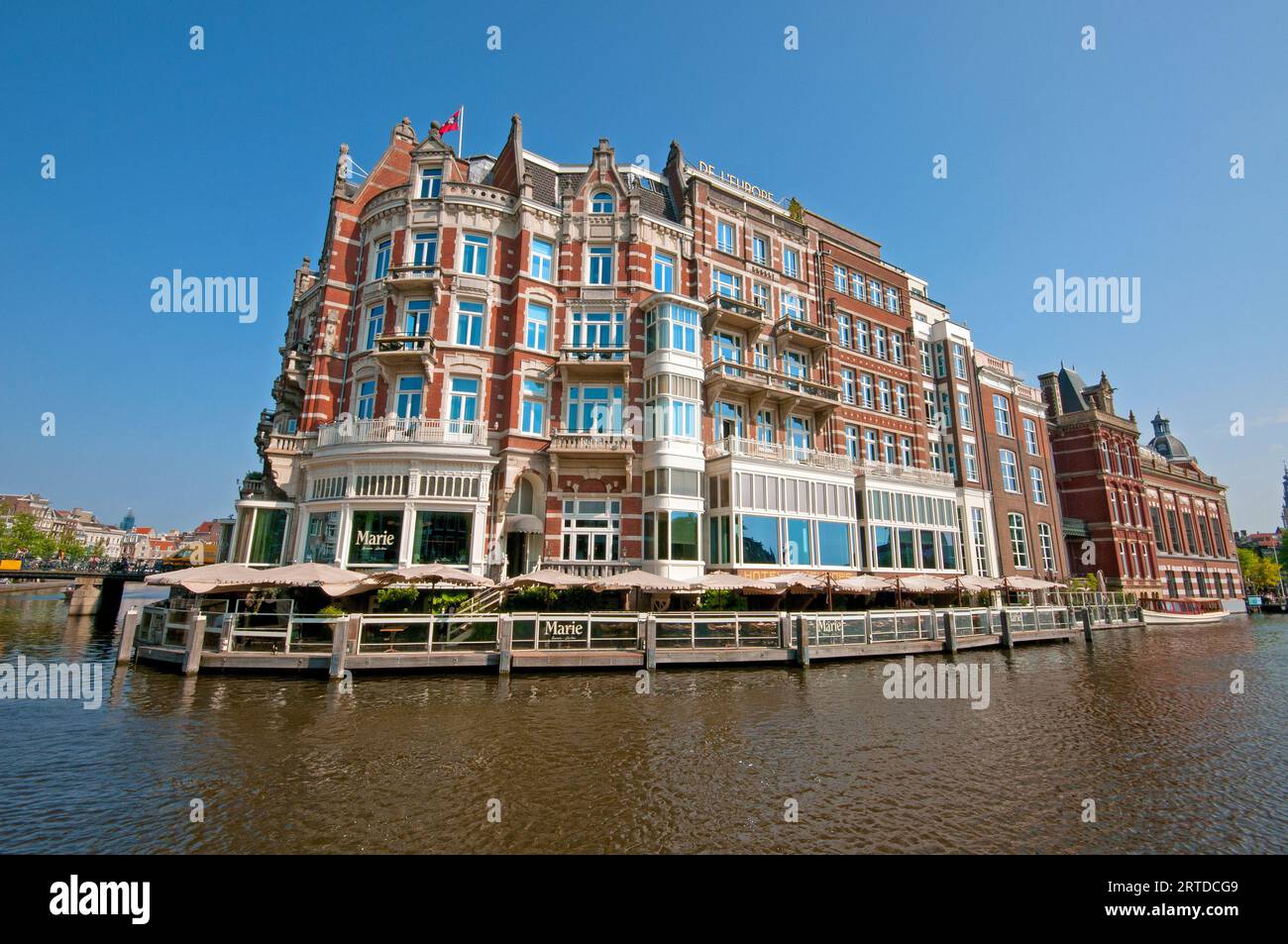 Hotel De l'Europe, una sistemazione a cinque stelle sul fiume Amstel, Amsterdam, Paesi Bassi Foto Stock