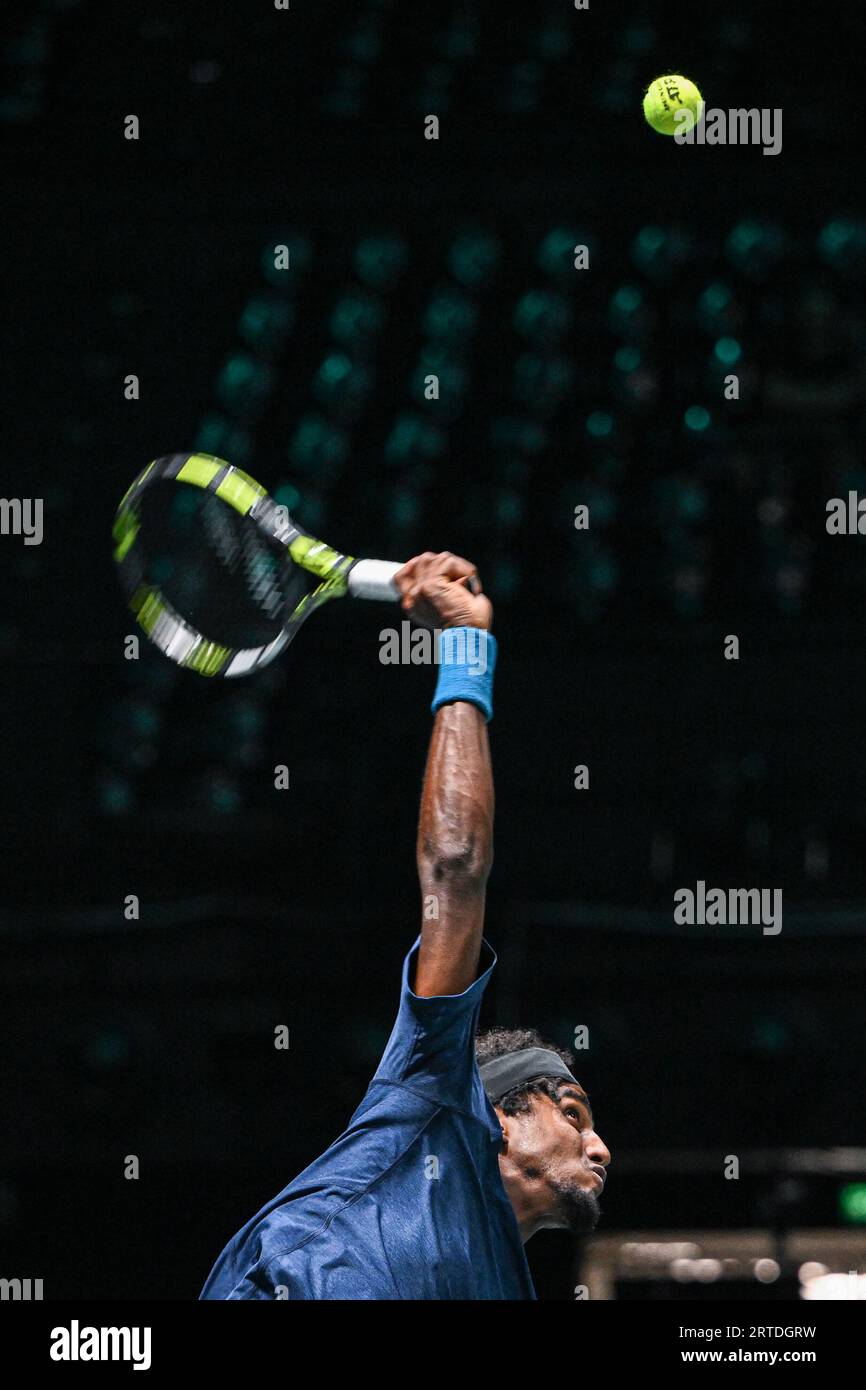 Bologna, Elias Ymer (Svezia) durante le finali di Coppa Davis tra Svezia e Cile all'Unipol Arena di Bologna, Italia Tennis (Cristiano Mazzi/SPP) credito: SPP Sport Press Photo. /Alamy Live News Foto Stock