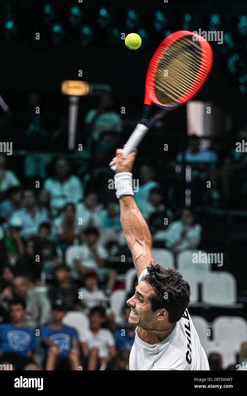 Bologna, Cristian Garin (Cile) durante le finali di Coppa Davis tra Svezia e Cile all'Unipol Arena di Bologna, Italia Tennis (Cristiano Mazzi/SPP) credito: SPP Sport Press Photo. /Alamy Live News Foto Stock