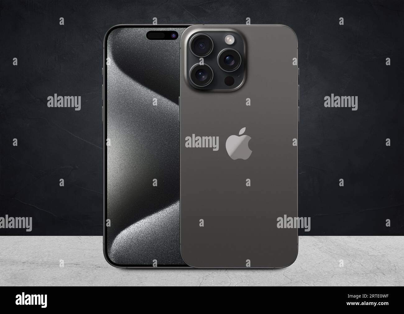 Antalya, Turchia - 12 settembre 2023: Set di mockup iPhone 15 pro max appena rilasciato con angoli posteriori e anteriori Foto Stock