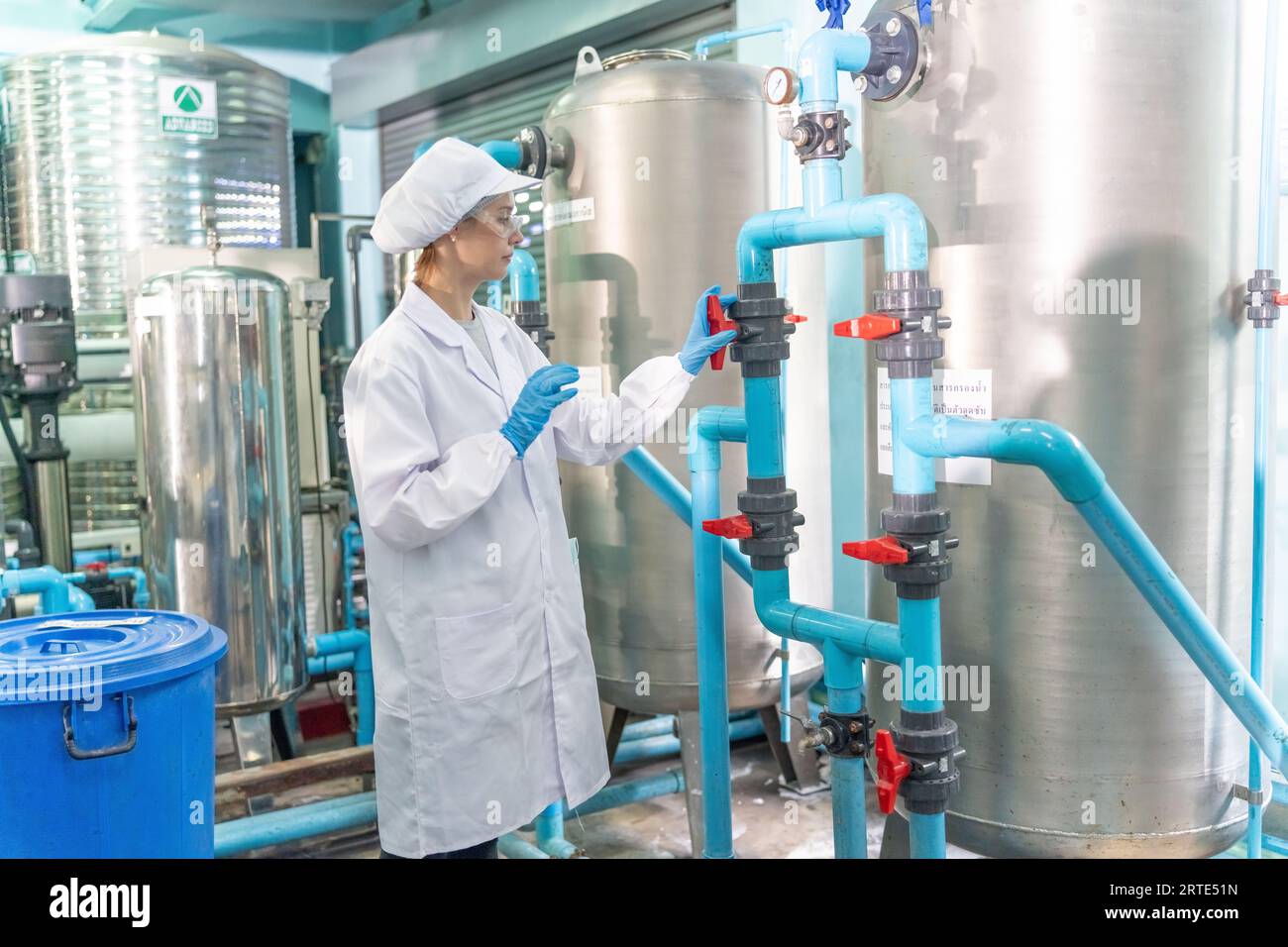 Specialista in flaconi di controllo in fabbrica e sistemi ad osmosi inversa per impianti di potatura dell'acqua. Foto Stock