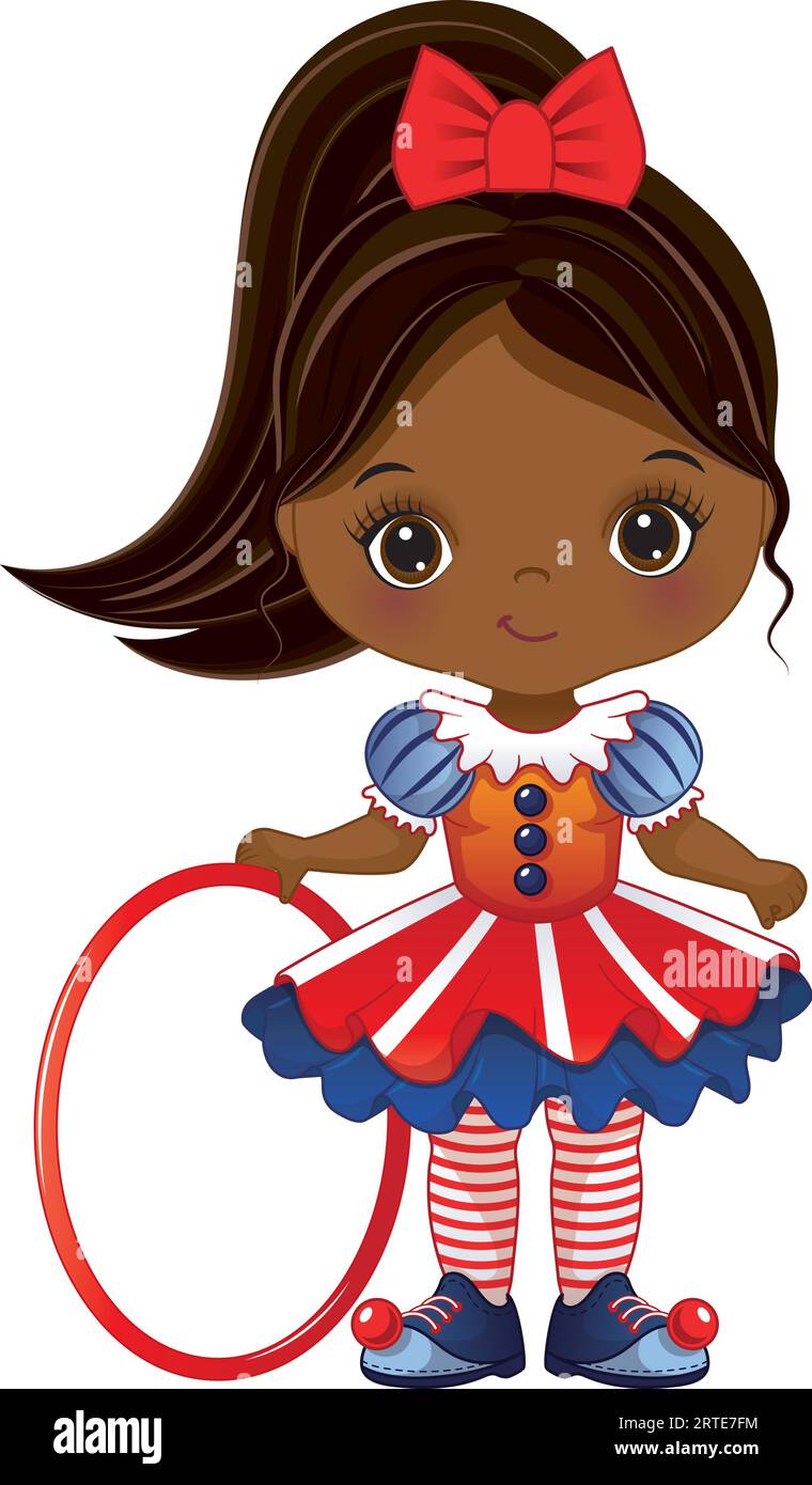 Vector Cartoon Circus Black Girl Holding Hoop Illustrazione Vettoriale