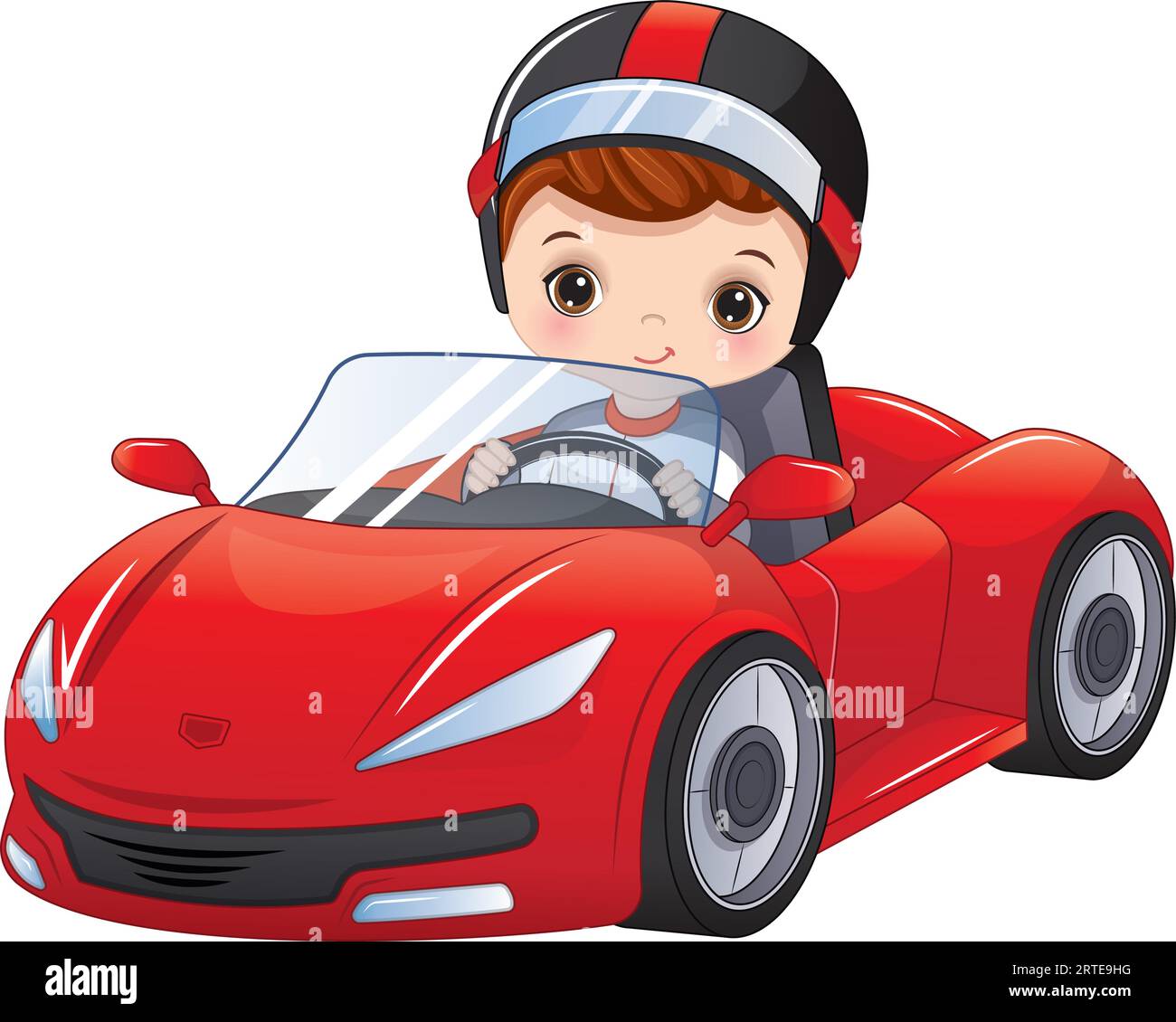 Auto da corsa Vector cute Little Boy Driving Illustrazione Vettoriale