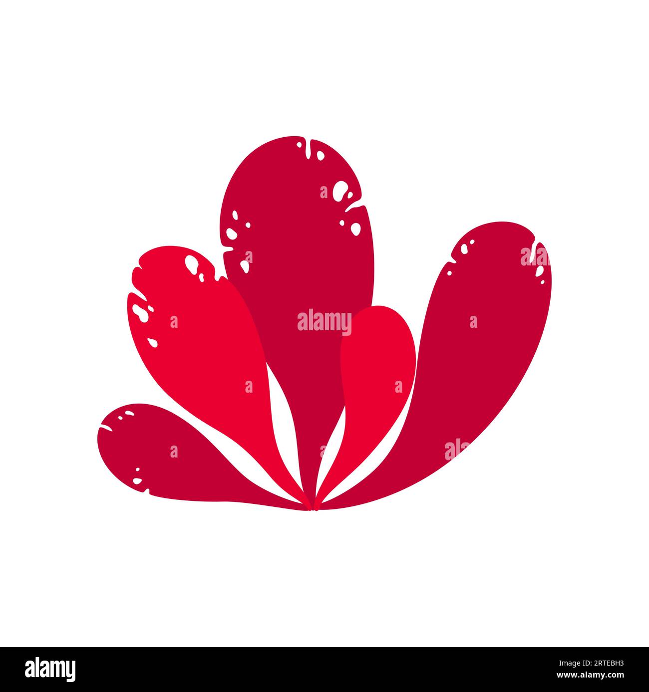 Anemone corallo morbido di colore rosso, alghe con l'icona delle foglie larghe. Polipo subacqueo vettoriale che cresce nelle acque profonde, pianta acquatica gorgoniana Illustrazione Vettoriale