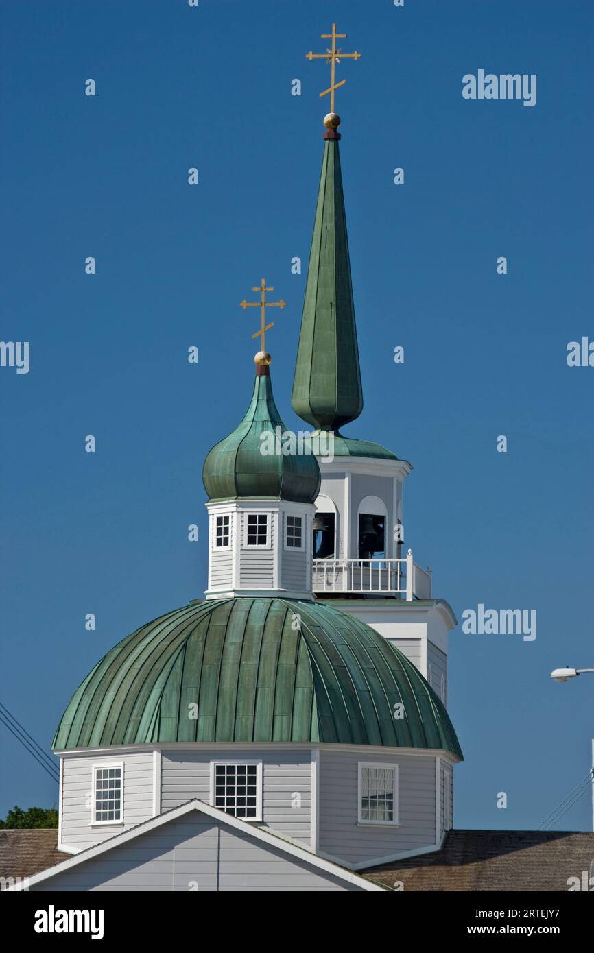 Campanile di St Michael's Cathedral a Sitka, Alaska, USA; Sitka, Alaska, Stati Uniti d'America Foto Stock