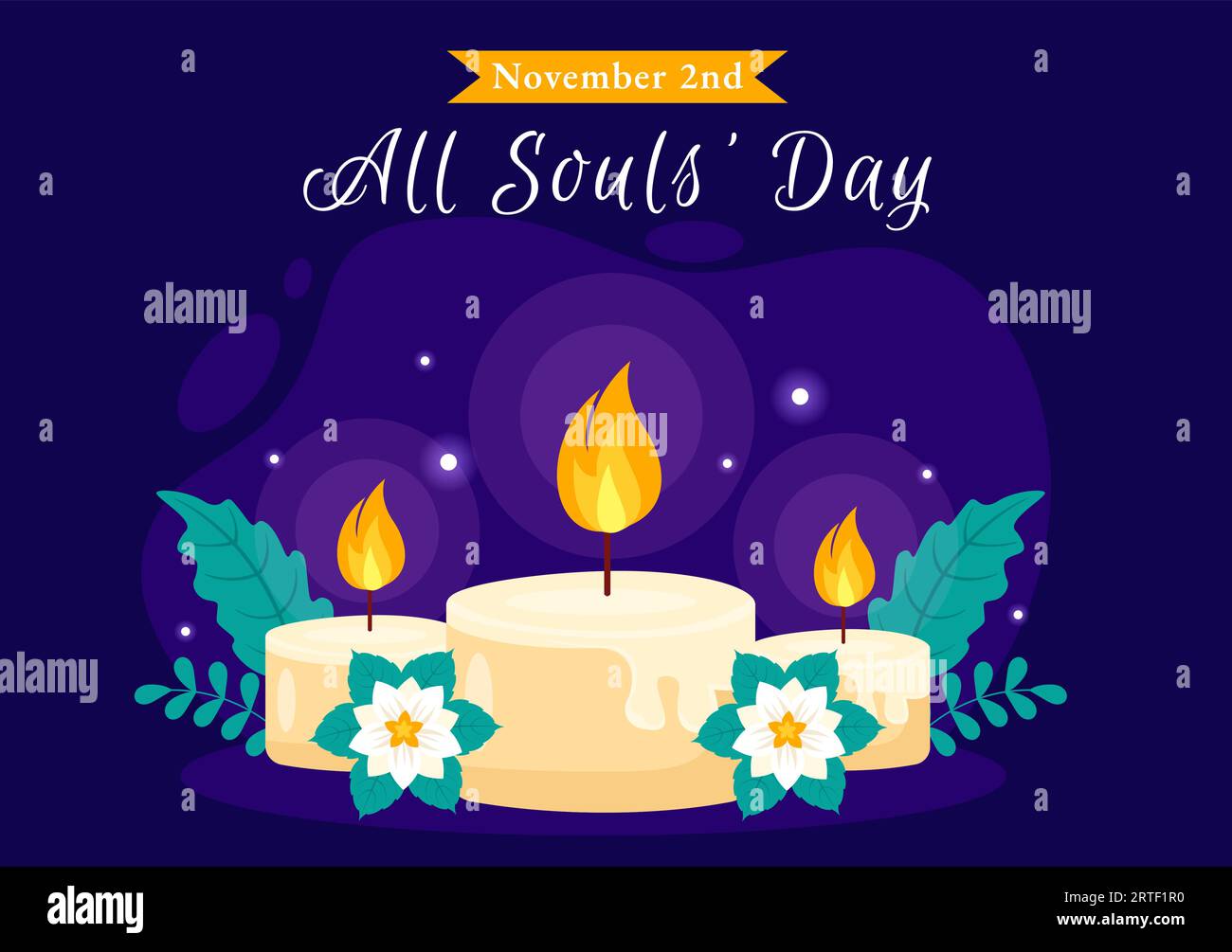 All Souls Day Vector Illustration per commemorare tutti i credenti deceduti nella religione cristiana con Candles in Flat Cartoon background Design Illustrazione Vettoriale